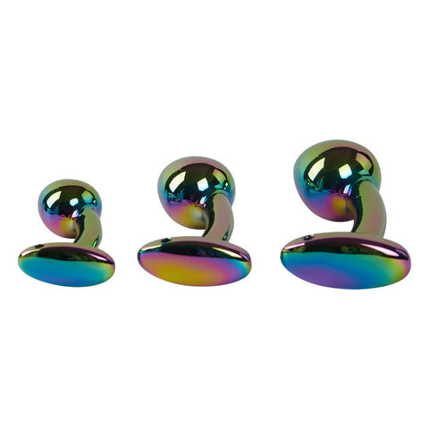 Multicolored Metal Anal Plug Mushroom Head Massage Stick 3PCS